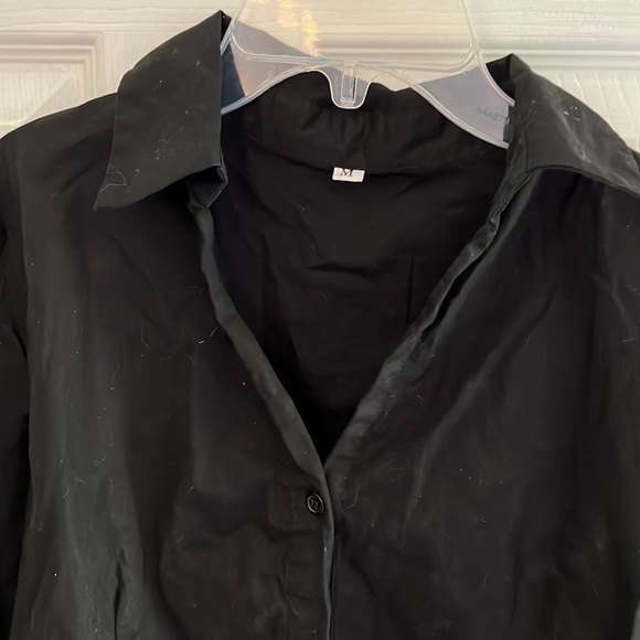 Poplin Button Down Black Bodysuit - Picture 2 of 5